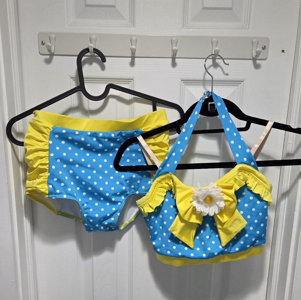 Weissman Blue and Yellow Polka Bathing Suit Dot Dance Costume